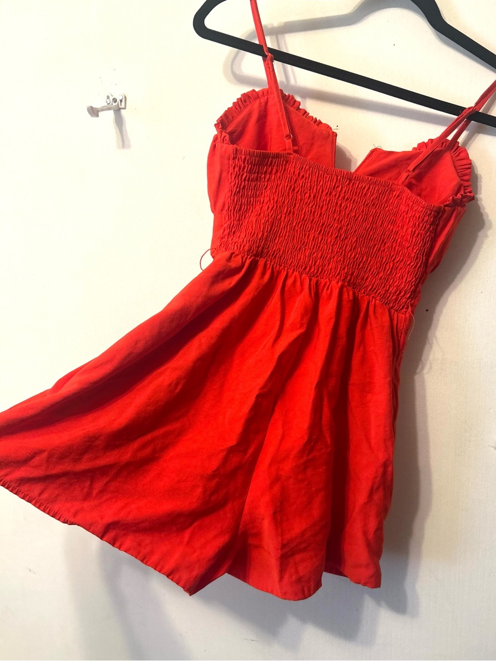 Women's Red V-Neck Romper with Smocked Back & Pockets, Size Small - Picture 5 of 9